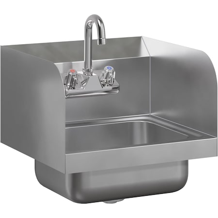 Amgood Stainless Steel Hand Sink 15 in. x 15 in. with Side Splashes and Gooseneck Faucet HS-15SS-Z